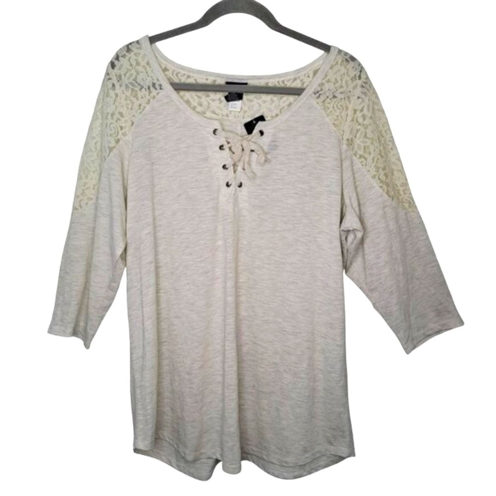 NEW Torrid Gray Oatmeal Lace Up Henley Top Plus Size 2